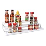 OMAIA 3 Tier Spice Rack Organizer - Expandable 3-Level Seasoning & Spice Organization for Cabinet, Pantry, Kitchen Countertop - Adjustable Length with Sturdy Metal Frame - White