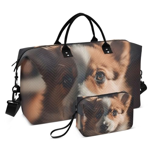 Large Travel Duffel Bag, Sunlight Puppy Sports Tote Gym Bag, Shoulder Weekender Overnight Bag for Women Men, Carry On Luggage with Toiletry Bags