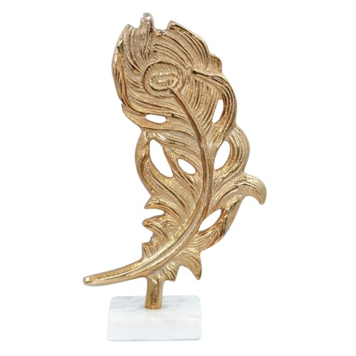 Image of CraftVatika Decorative Showpiece for Home Decor, Home Decoration Items for Living Room, Metal Golden Feather for Tabletop Office Decor Birthday Wedding Housewarming for Woman Man