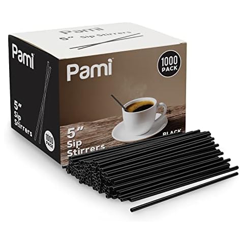 PAMI Disposable Coffee Black Sip Stirrers/Straws [Value Pack of 1000 Pcs] - 5” Plastic Cocktail Stirrers For Drinks- Beverage Stirrers For Hot & Cold Drinks- Swizzle Stirring Sticks For Coffee Bar Cover