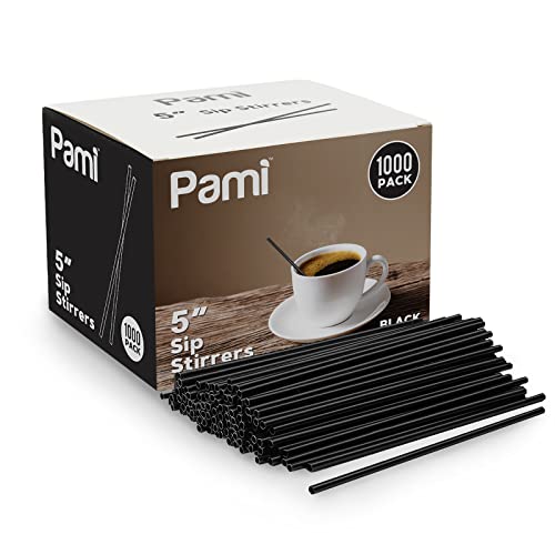 image for PAMI 1000 Red Stir Straws 5in Disposable Plastic Coffee Stirrers Swizz