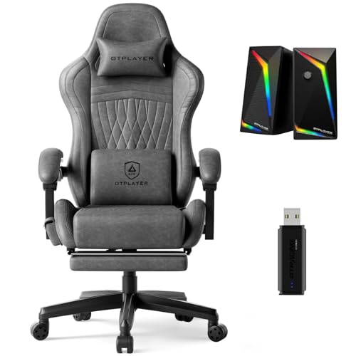Image of GTPLAYER Gaming Chair Bundle with Integrated Speakers, RGB Computer Speakers & USB Adapter - Ergonomic Music Chair for Surround Sound, Wireless & Complete Entertainment Setup, Grey