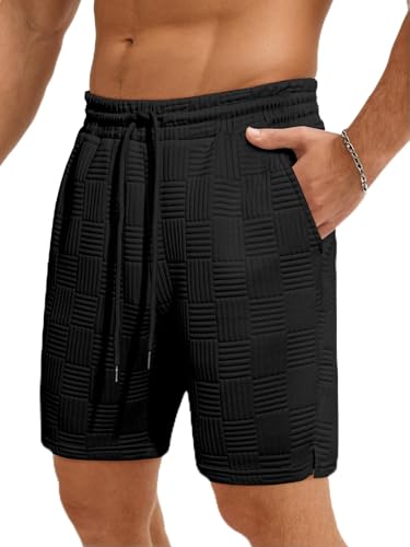JMIERR Kurze Hosen Herren Einfarbig Textured Shorts Herren Sommer Stretch Elastische Taille mit Taschen S-3XL