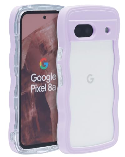 Google Pixel 8A ケース ウェーブ ピクセル 8a うねうね 人気 韓国 耐衝撃 超軽量 薄型 おしゃれ pixel8a なみなみ パステル 可愛い 透明 オタ活 推し活 (パープル, pixel8a)