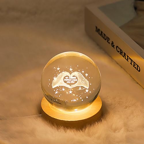 Image of 3D Greatful Crystal Ball Lamp with Dimmable LED and Wooden Base, Night Light for Kids Teens Adults, Home Desk Office Bedroom Decor, Birthday Gift (2.4 inch / 6cm)