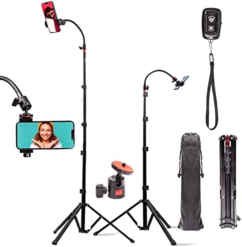 Tall Cell Phone Tripod, Phone Floor Video Tripod, Adjustable Gooseneck Phone Tripod with Bag, Phone Remote, 360 Swivel Head for iPhone 14 Pro Max/Plus/13/12/11, Samsung S22 S21, Webcam C920 C922