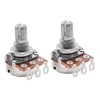 Fits most imported or Asia made electric guitars and basses Coarse 18-spline split shaft diameter: 6mm(15/64 inch), threaded bushing diameter and height: M8 and 6.5mm(1/4 inch) Made of metal alloy Audio taper, resistance: 500K, tolerance: 20%, usuall...