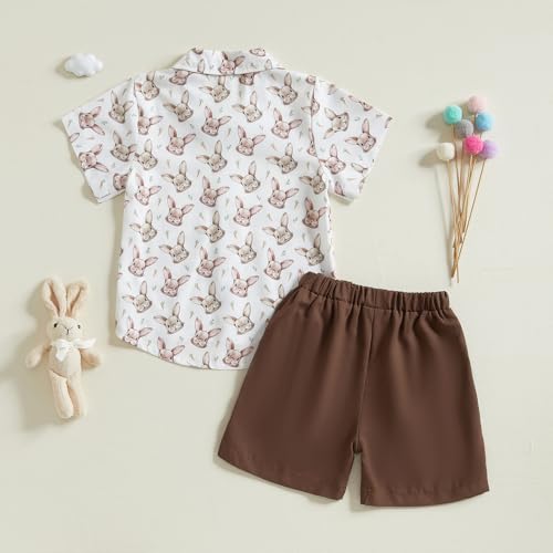 Image of Owl's-Yard Baby Boy Easter Outfits Rabbit Carrot Short Sleeve Button Down Shirts and Solid Color Shorts 2 Pcs Summer Set