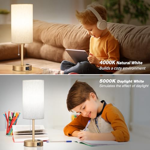 Image of 17in Bedside Table Lamp for Bedroom, Desk Lamp with USB Ports for Dorm