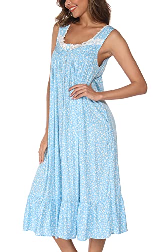 Image of AVIIER Cotton Nightgowns for Women Sleeveless House Dress Ladies Long Nightdress with Pockets S-XXL