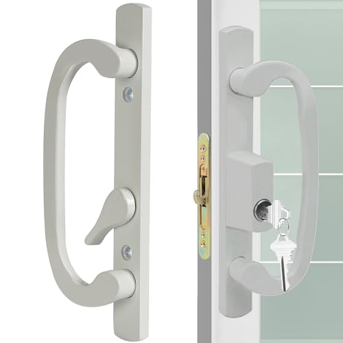 ACEPLANET Offset Position Keyed Sliding Patio Door Handleset with Mortise Lock 45 Keyway 3-15/16 H.C. Fits 1-3/8 to 2 Thick Doors Non-Handed White Diecast