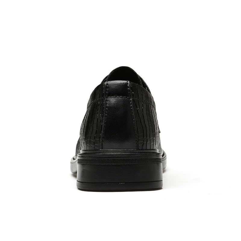 Oxford Shoes for Men Lace Up Round Burnished Toe Patchwork Leather Crocodile Print Derby Shoes Block Heel Slip Resistant Rubber Sole Non Slip Low Top(Black,8)4