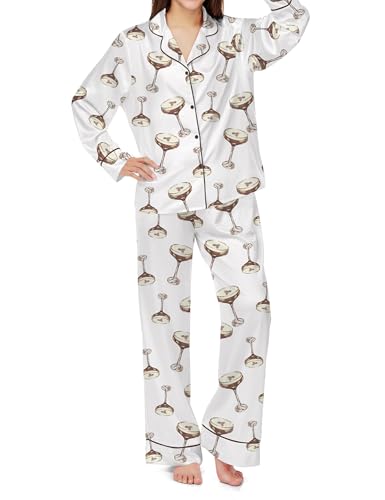 Image of SHESHOW Satin Pajamas for Women Set Long Sleeve Button Down Sleepwear 2 Piece Nightwear Women Pjs Sets Size XS-XXL