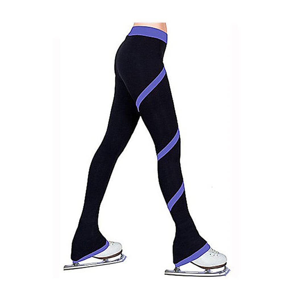 Pantaloni da pattinaggio su ghiaccio Pantaloni da pattinaggio in spandex Pantaloni da pattinaggio da ballo Leggings da allenamento di delicati sulla pelle da donna, Viola/XXL
