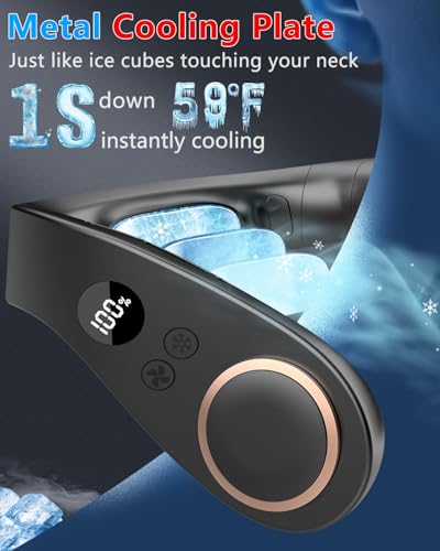 Image of Neck Fan with Cooling Plate-35dB Quiet Powerful fans that blow cold air-5 Speed&Power LED Display-24H USB 5500mAh Bladeless Wearable Personal AC Cooler for Women,Men,Kids,Travel,Outside,Indoor Black