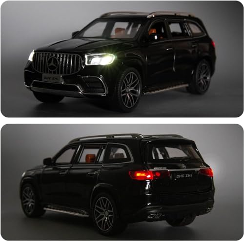 Image of 1:24 Scale Model Diecast Car Benz GLS63 AMG Alloy Collectible Pull Back Toy Vehicle with Light & Sound Openable Doors Gift for Boys Adults Car Enthusiast (Black)