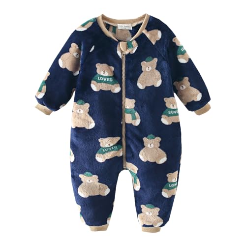 Sanlutoz Björn Fleece Långärmad Småbarn Jumpsuits Varm Mysig Dragkedja Vinter Baby Romper Kläder (0-6 månader, BRW3026-NV)