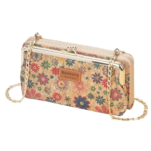 Damen Geldbörse aus Korkleder, Vegan, Frauen Lange Portemonnaie Kork für iPhone mit Kartenhalter Handy Umhängetasche Handytasch aktualisieren möchten