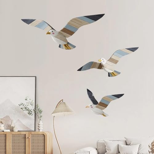 BSITSSS Maritime Wanddeko 3er-Set, Wanddeko Maritim, Maritime Deko mit Möwenmotiv, Dekorationen mit Küstenmotiv, Strand-Möwendekor für Wohnzimmer, Schlafzimmer, Badezimmer, Ferienhaus