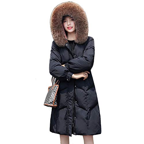 レディースリアルファー襟ダウンジャケット、90％ホワイトダックダウンミッドレングス厚スリムスリム韓国フード付きジャケット