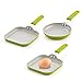 Cook N Home 3 Piece 5.5-Inch Nonstick Ceramic Mini Fry Pan, Griddle, and Grill Pan Set, Green (02583)