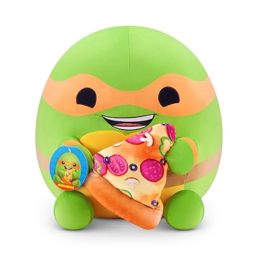 Snackles Peluche 35 cm édition Tortues Ninja (Michelangelo) de ZURU, Peluche Ultra-Douce et Squishy de 35 cm Tortues Ninja avec Accessoire Snack Pizza.