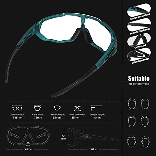 Queshark Lunette Vélo Photochromique Homme Femme Tr90 Cadre Lunettes de Cyclisme VTT Anti-UV400 Lunette de Soleil Pour Vélo Pêche Course Conduite Pêche Ski - Image 3