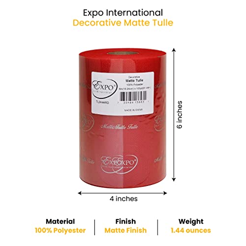 Image of Expo International Decorative Matte Tulle, Roll /Spool of 6 inch X 100 Yards, Lightweight Polyester Tulle Fabric for Tutus, Costumes, and Party Decorations, Washable, Easy-to-Use, Red