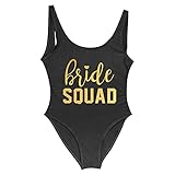 ShiFeiErWFC Bachelorette Party One Piece Swimsuit Bride & Bride Squad Lady Wedding Party Lining High Leg Women Swimsuit Swimwear Bikini (bridesquadblack, Large)