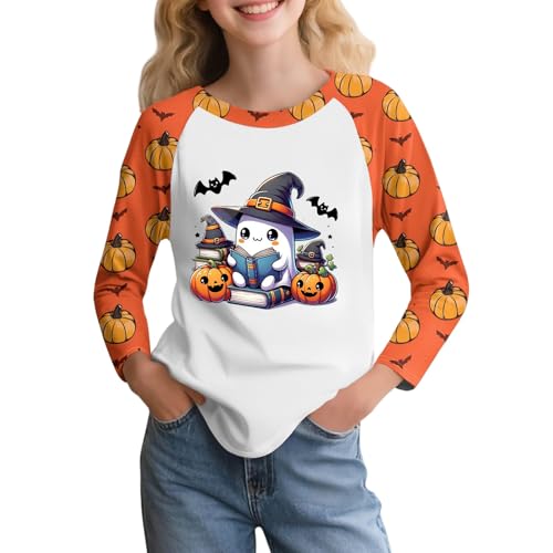 Shirt for Girls Witches Raglan 3/4 Sleeve Fall Fashion Shirts Loose Ghost Crew Neck Tops Cute 3/4 Length Sleeve Outfit