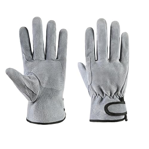 HEALBYBLE Guantes de trabajo piel vaca for soldar, resistentes al calor, protección seguridad for soldadores y cortes, vestimenta de seguridad