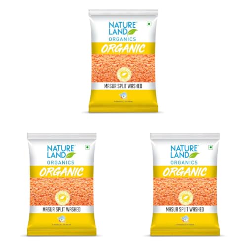 Image of Natureland Organics Masoor Dal /Split Washed Pouch, 1 kg (Pack of 3)