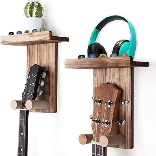 Glenmi 2Pcs Guitar Wall Mount Hanger, Guitar Hanger Wall Hook Holder Stand Bracket with Screws, Guitar Wall Hangers Easy to Install Fits All Size Ukulele Guitars Bass Mandolin Banjo(B)