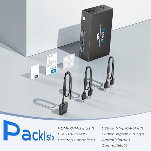 HDMI KVM Switch 2 PC 2 Monitor 8K@60 Hz 4K@120Hz, KVM Switch für 2 Computer Teilen 2 Monitor und 4 USB Geräte mit 2 USB 3.0 Kabeln und Desktop-Controller