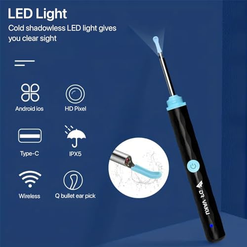 Image of Dr Vaku Earocam Ear Cleaner Earwax Removal Tool with Extra Cleaning Kit (Set of 7) HD Camera Wifi Connection & 6 LED Lights Endoscope Tool + 11 Silicone Tips Free & Storage Case-Black /Green