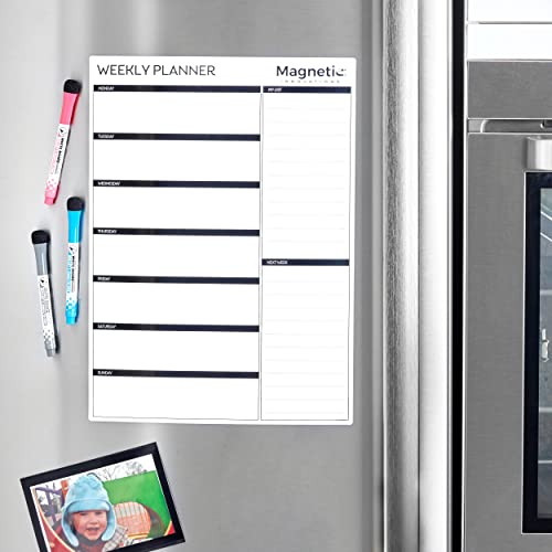 Magnetic Innovations A3 Magnetic Weekly Planner Fridge Whiteboard, Family Meal Planner and Shopping List - Memo Board for Appointments and Reminders