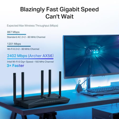 Image of TP-Link Archer AX56 New AX3000 Gigabit Wi-Fi 6 Router, Dual-Band 2402 Mbps + 574 Mbps, OFDMA, Beamforming, HomeShield Security, EasyMesh Compatible, Ideal for Gaming, Streaming & Smart Homes.