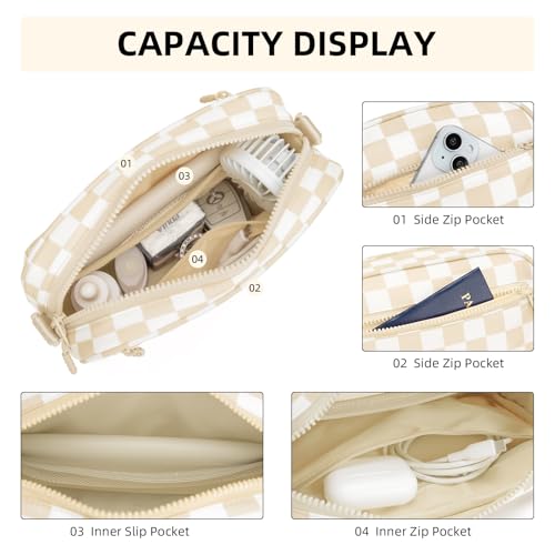 AMZFROG Small Checkered Crossbody Bag for Women Cute Purses Trendy Shoulder Handbags Wide Strap Beige Check by AMZFROG - Used condition - Image 5