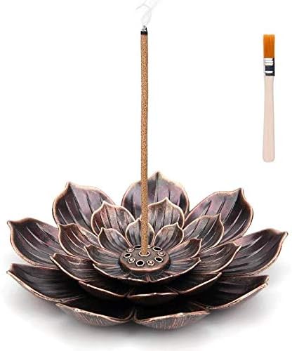 Lotus Incense Sticks Holder,Cone Incense Burner with Incense Ash Brush for Home, Bedroom, Living Room, Office, Hotel, Cafe, Yoga, Sauna, SPA (1 Packs)