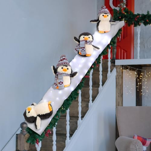 Halloscume Penguins Christmas Stair Decorations Banister Christmas Decorations with 4pcs