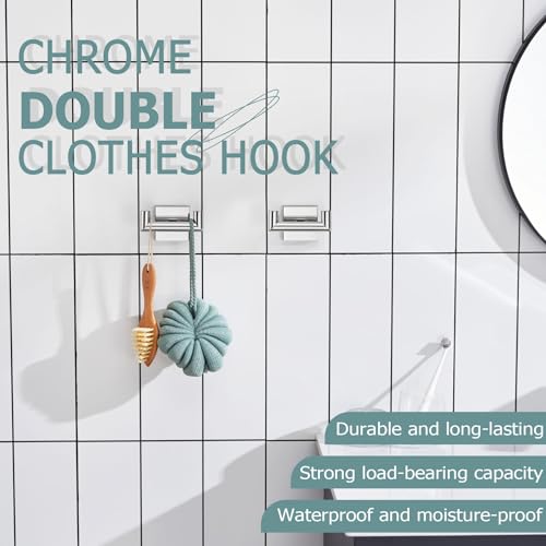 Image of KOKOSIRI Robe Hook Bathroom Double Towel Coat Hooks for Bath Kitchen Wall Mounted, 2 Pack Chrome Stainless Steel B1015CH-P2