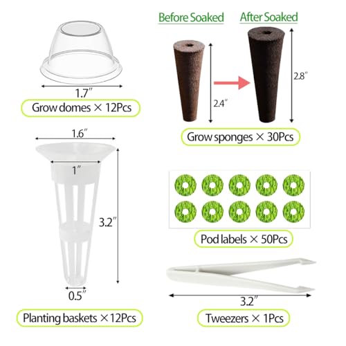 Image of 105 Seed Pod Kit for Aerogarden, Hydroponics Accessories for System Compatible with Hydroponics Supplies from All Brands, 30 Grow Sponges, 12 Grow Baskets, 12 Domes, 50 Pod Labels, 1 Tweezer (105 Pcs)