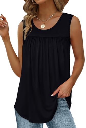 WEESO Tank Top for Women Summer Sleeveless Pleated Crewneck T Shirts Dressy Casual Beach Vacation Clothes Fashion Outfits2