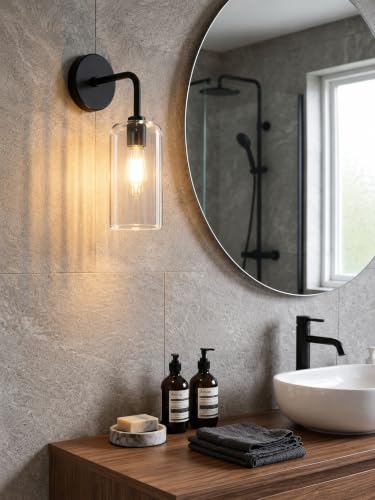 Image of Single Black Wall Light with Crystal Acrylic Shade Hanging Modern Sconce Lamp for Bedroom Living Room Bathroom Bedside Vanity Home Decor Hotel Cafe (Bulb Not Include)