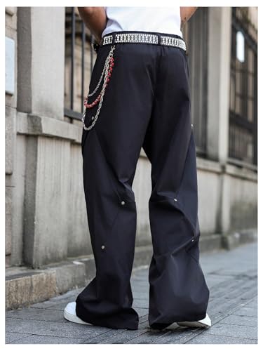 Men's Baggy Pants Pleated Wide Leg Dress Pants Zipper Fly Work Pant Casual Suit Trousers with Pockets2