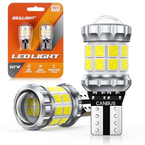 SEALIGHT 2026 Latest 921 LED Bulb, 700% Super Bright 912 T15 Led Reverse Light, Canbus Error Free 906 904 916 W16W LED Bulbs Replacement for Tail Backup Reverse Lights, 6500K White, Non-polarity, 2PCS