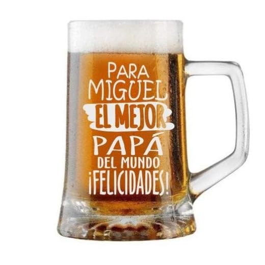 Jarra de Cerveza Personalizada Día del Padre FELICIDADES MEJOR PAPÁ Regalo Grabado y Personalizado para Hombre o Mujer Obsequio Celebraciones Cumpleaños Aniversarios Día del Padre Detalle grabado