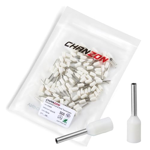 Chanzon 100 �≏�i�C�����t�F���[�� 22AWG (0.5mm2) ���C���[ E0508 �[�q�[�����F�z���C�g�i�C���� (PA) �≏