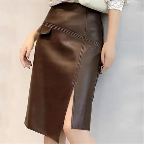 Women Genuine Leather Pencil Skirt Winter Casual Slim Fit Front Split Harajuku Office Lady Knee Length Skirt2