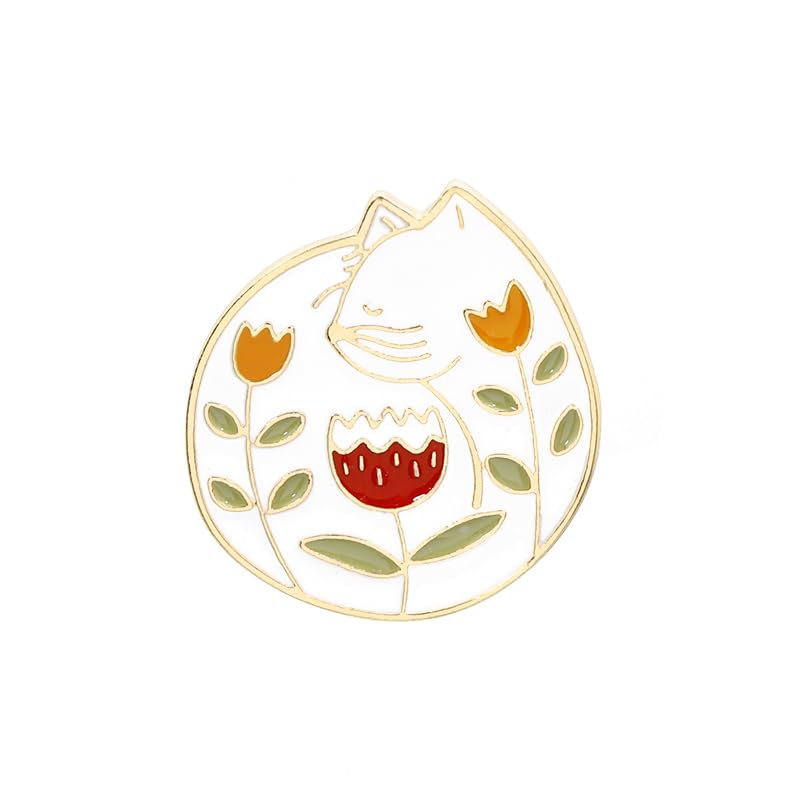 White Cat and Flower Enamel Pin Brooch Cute Hard Enamel Lapel Pin Cartoon Badge for Children's Day Gift Clothes Backpacks Badges Hats Bags